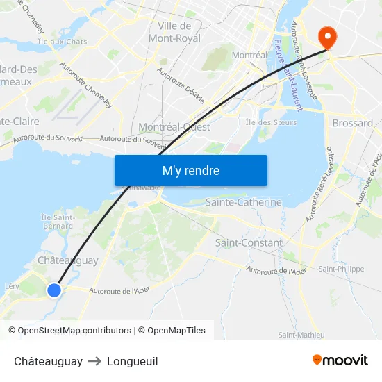 Châteauguay to Longueuil map
