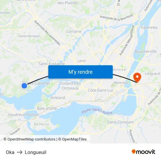 Oka to Longueuil map