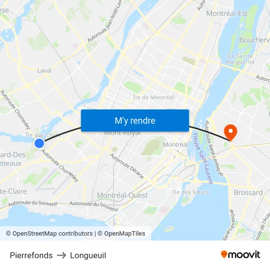 Pierrefonds to Longueuil map