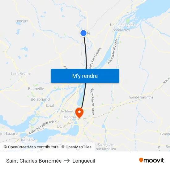 Saint-Charles-Borromée to Longueuil map