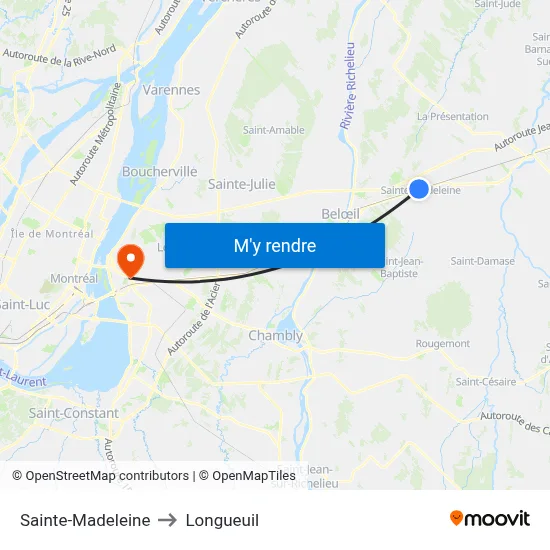 Sainte-Madeleine to Longueuil map