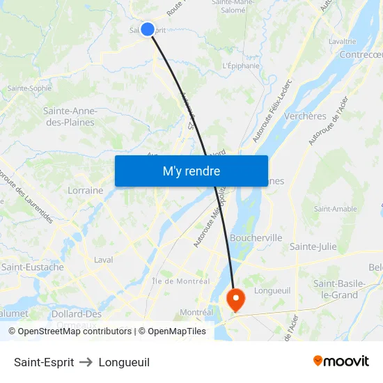 Saint-Esprit to Longueuil map