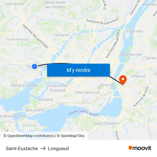 Saint-Eustache to Longueuil map