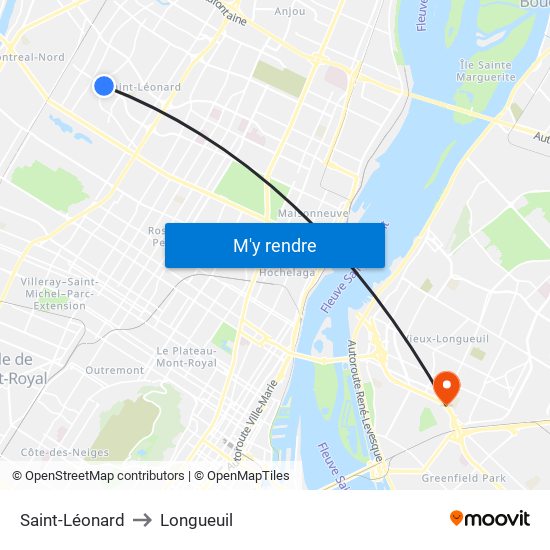 Saint-Léonard to Longueuil map