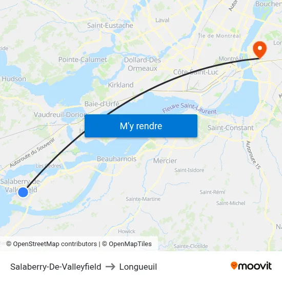 Salaberry-De-Valleyfield to Longueuil map