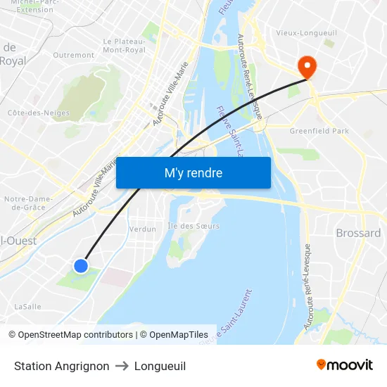 Station Angrignon to Longueuil map