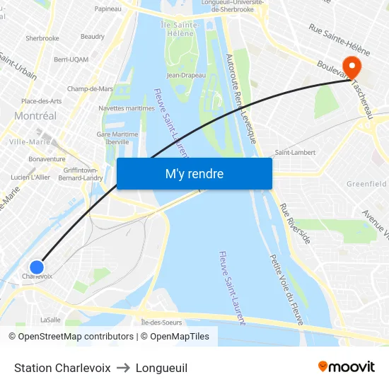 Station Charlevoix to Longueuil map
