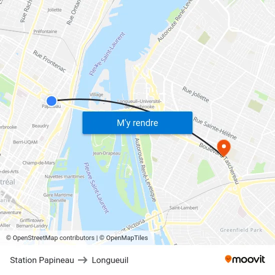 Station Papineau to Longueuil map