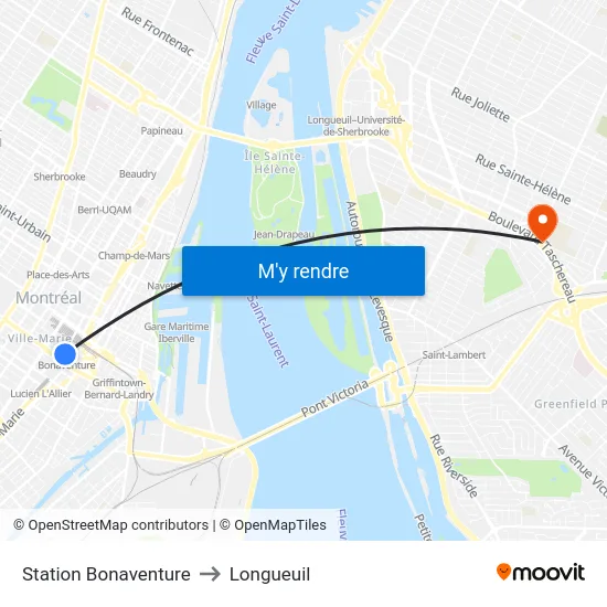 Station Bonaventure to Longueuil map
