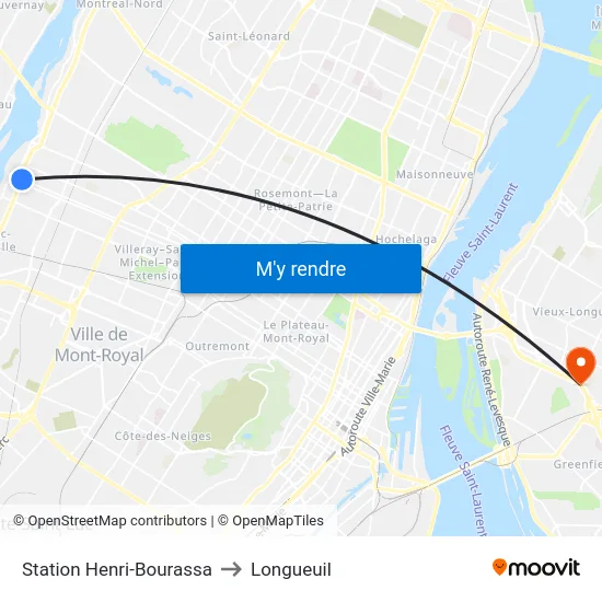 Station Henri-Bourassa to Longueuil map