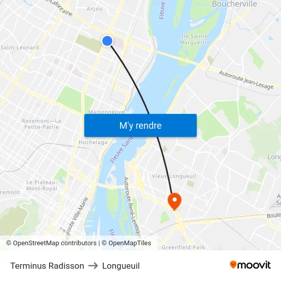 Terminus Radisson to Longueuil map