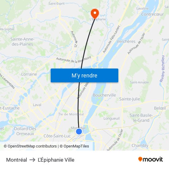 Montréal to Montréal map