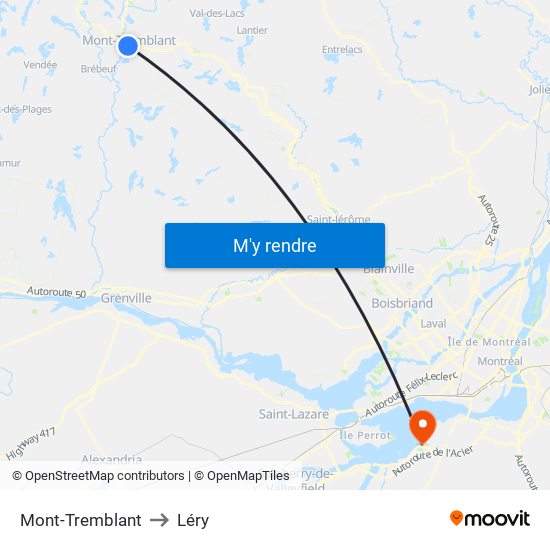 Mont-Tremblant to Léry map