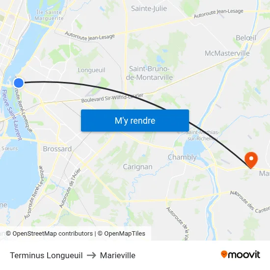 Terminus Longueuil to Marieville map