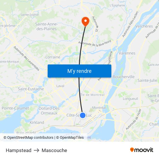 Hampstead to Mascouche map