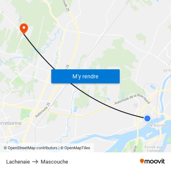 Lachenaie to Mascouche map