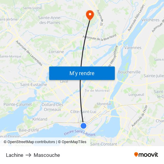 Lachine to Mascouche map