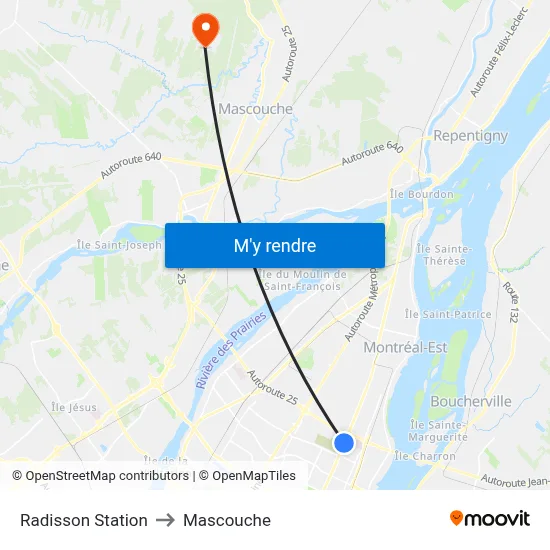 Radisson Station to Mascouche map