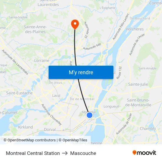 Montreal Central Station to Mascouche map