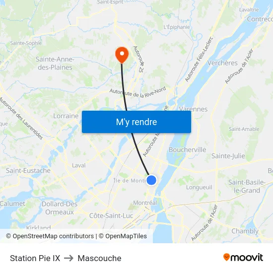 Station Pie IX to Mascouche map