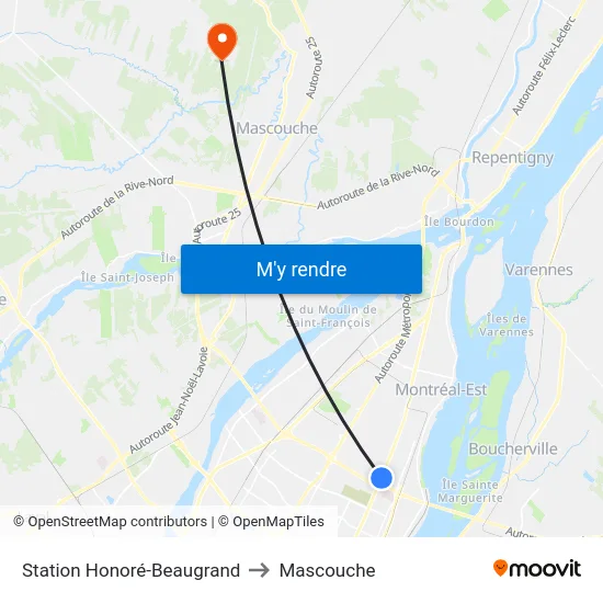 Station Honoré-Beaugrand to Mascouche map