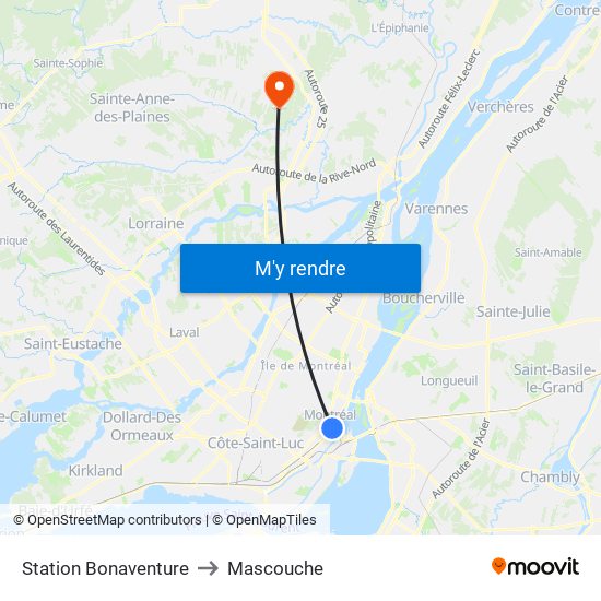 Station Bonaventure to Mascouche map