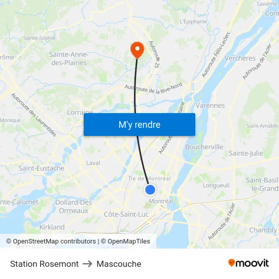 Station Rosemont to Mascouche map