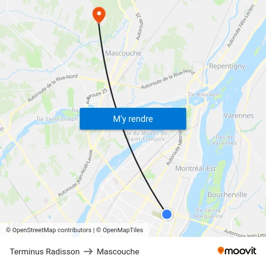 Terminus Radisson to Mascouche map