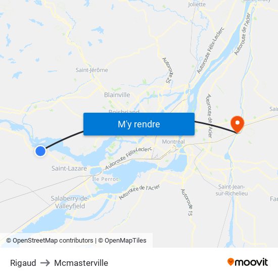 Rigaud to Mcmasterville map