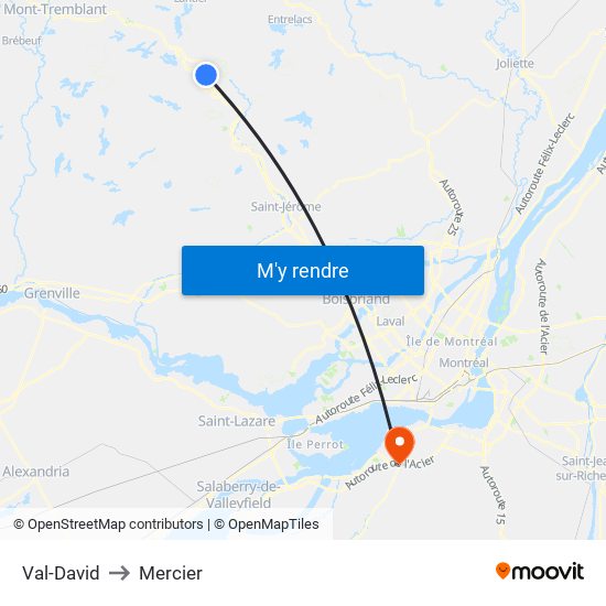 Val-David to Mercier map