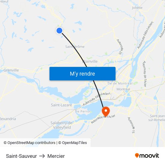 Saint-Sauveur to Mercier map