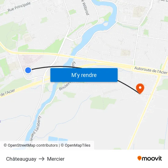 Châteauguay to Mercier map