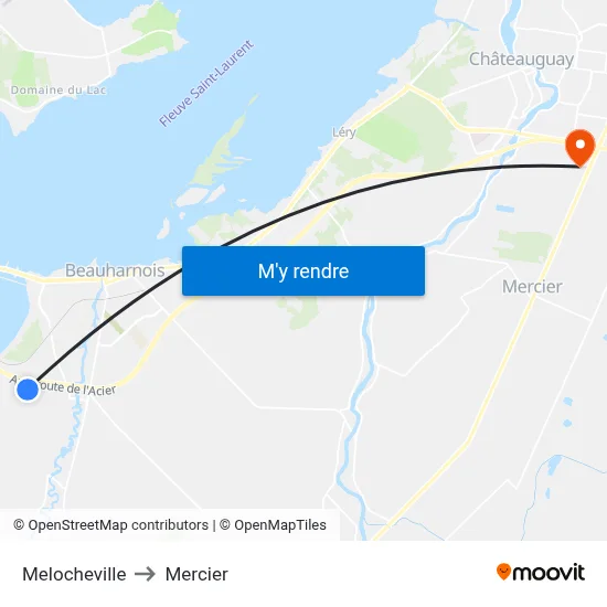 Melocheville to Mercier map