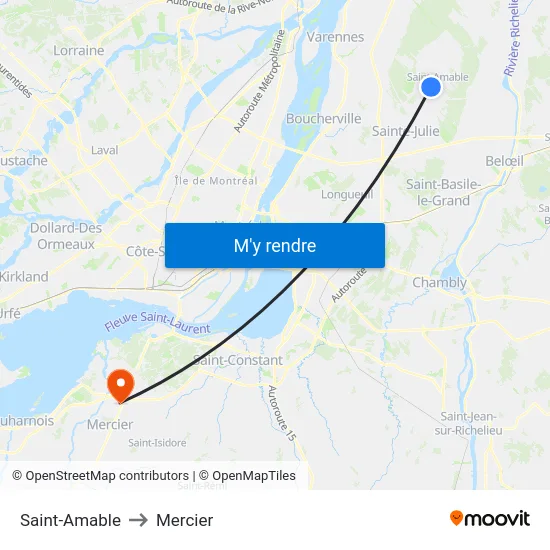 Saint-Amable to Mercier map
