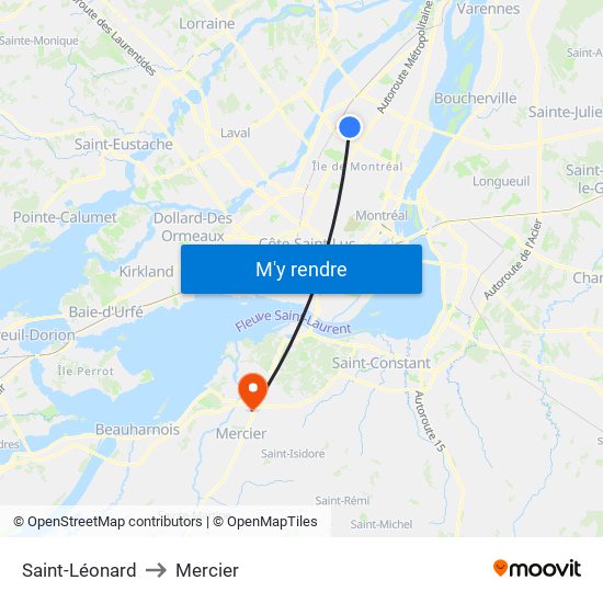 Saint-Léonard to Mercier map