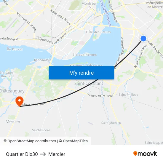 Quartier Dix30 to Mercier map
