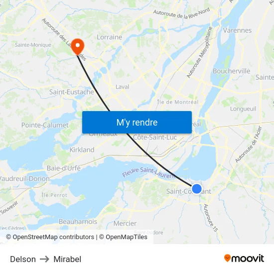 Delson to Mirabel map