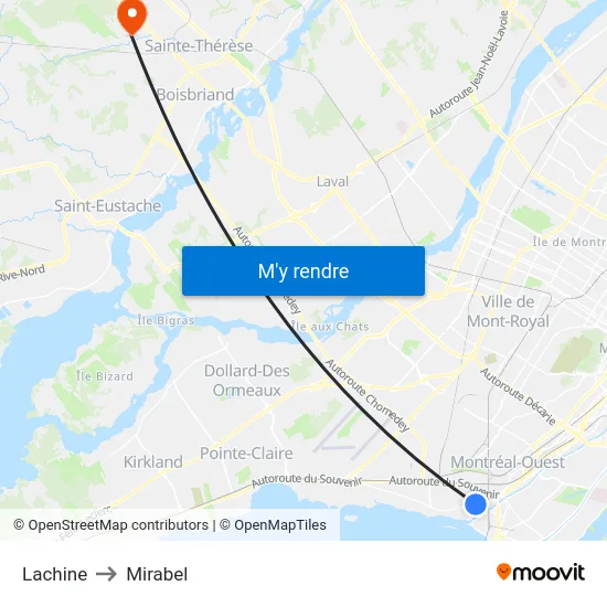 Lachine to Mirabel map