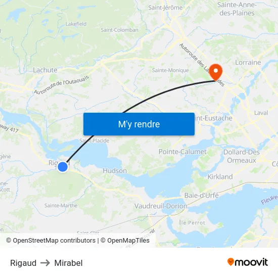 Rigaud to Mirabel map