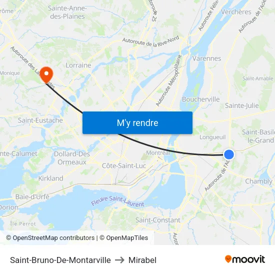 Saint-Bruno-De-Montarville to Mirabel map