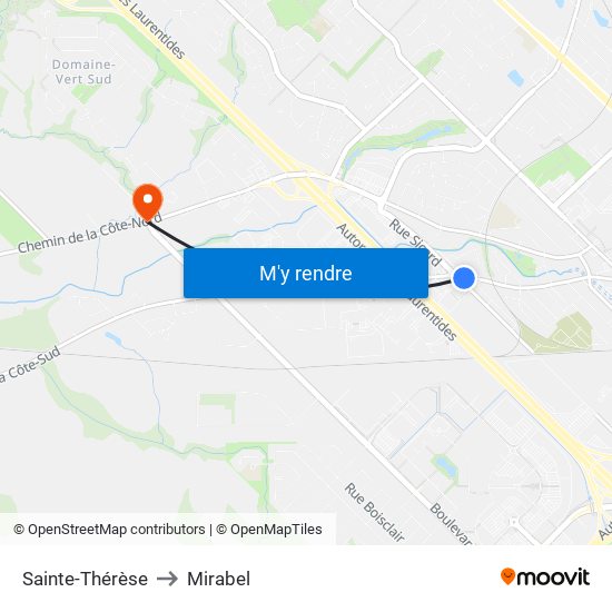 Sainte-Thérèse to Mirabel map