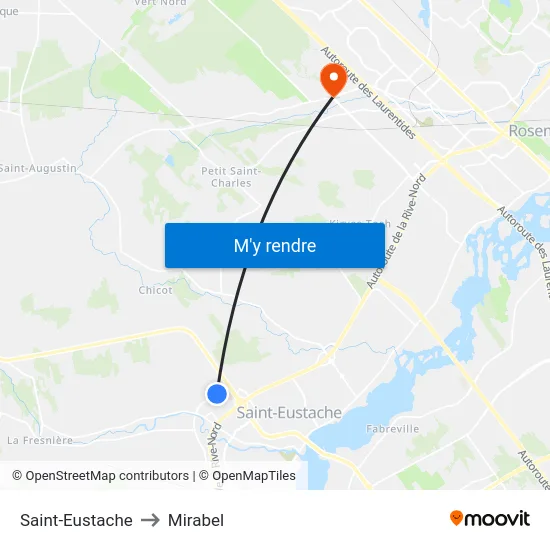 Saint-Eustache to Mirabel map