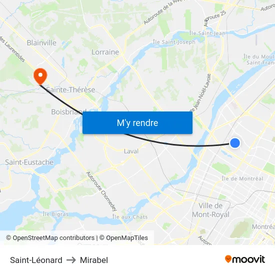 Saint-Léonard to Mirabel map