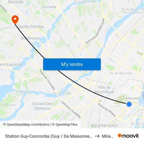 Station Guy-Concordia (Guy / De Maisonneuve) to Mirabel map