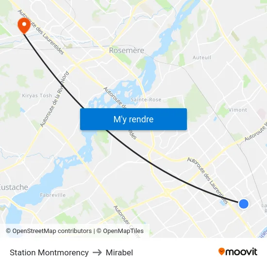 Station Montmorency to Mirabel map