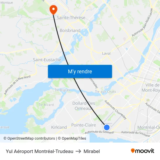 Yul Aéroport Montréal-Trudeau to Mirabel map