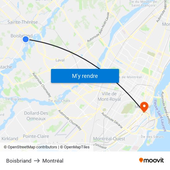 Boisbriand to Montréal map