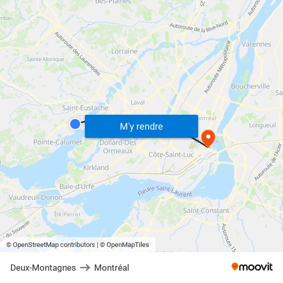 Deux-Montagnes to Montréal map