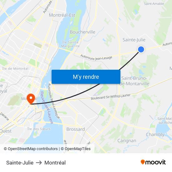 Sainte-Julie to Montréal map