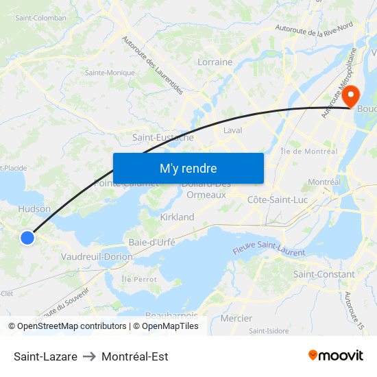 Saint-Lazare to Montréal-Est map